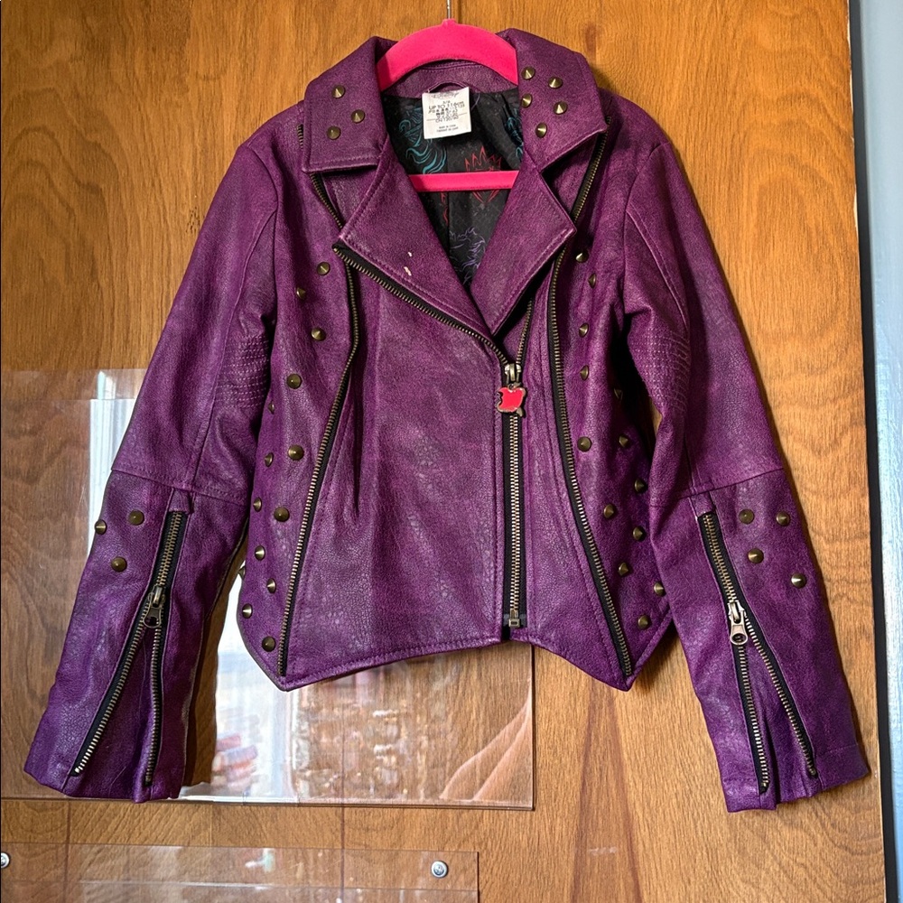 Disney Descendants Faux Leather Purple Kids Moto Jacket Size 5/6